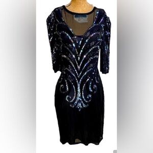 Vintage AJ Bari Beaded/Sequined Black Mini Dress ~